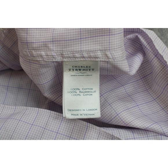 Charles Tyrwhitt Shirt Mens 16 Check Slim Fit Non-Iron 100% Cotton Long Sleeves - Picture 5 of 7